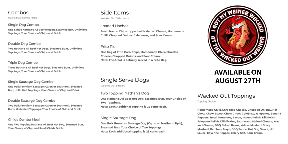 whacked out wiener food truck menu - for website bar